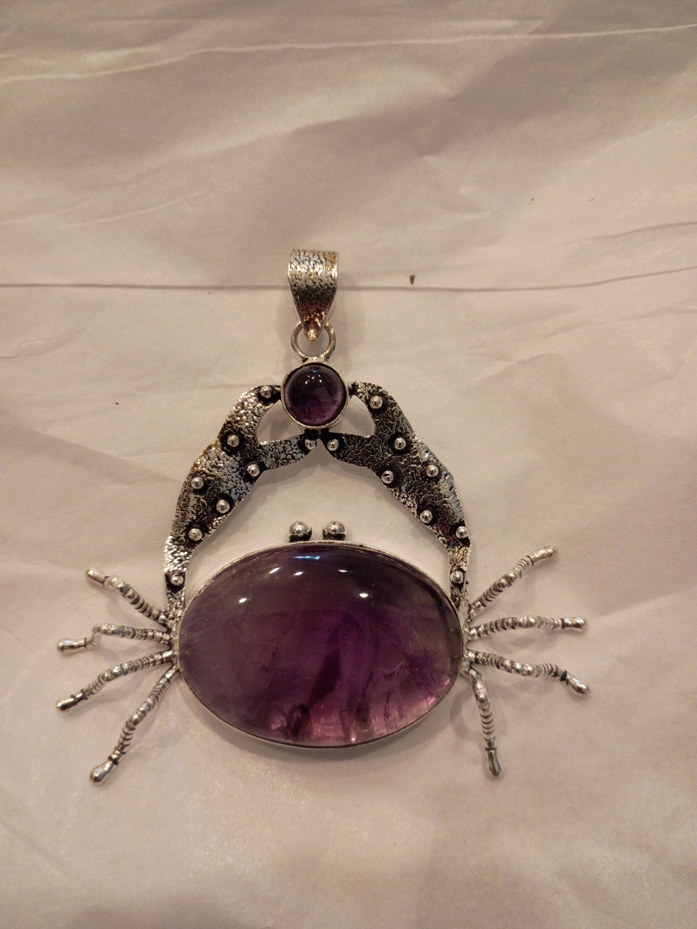 Large Silver Crab Amethyst Pendant with Purple Gemstone Beyond Unique & Cute! - Picture 2 of 7